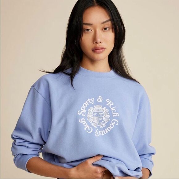 Sporty & Rich Monte Carlo Cotton Fleece Sweatshirt Unisex Blue Size Medium
